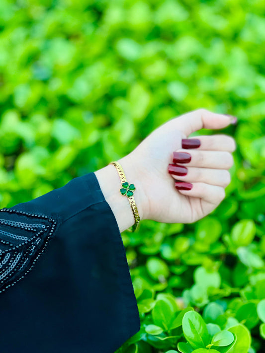 Green Four Leaf Bracelet (Stainless Steel)