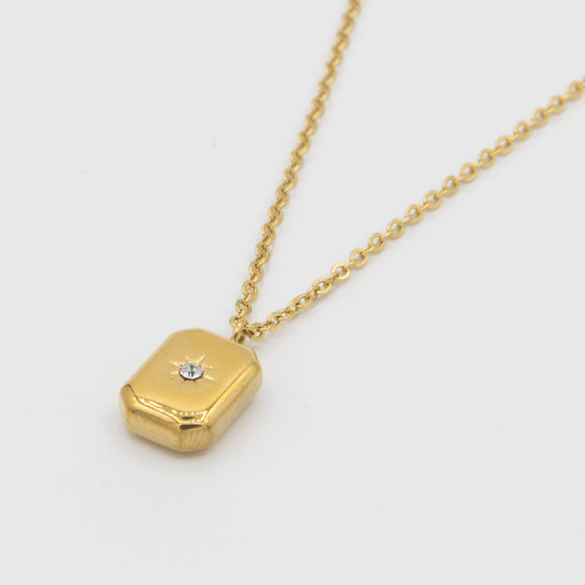 Gold necklace with a hexagonal pendant (Stainless Steel)